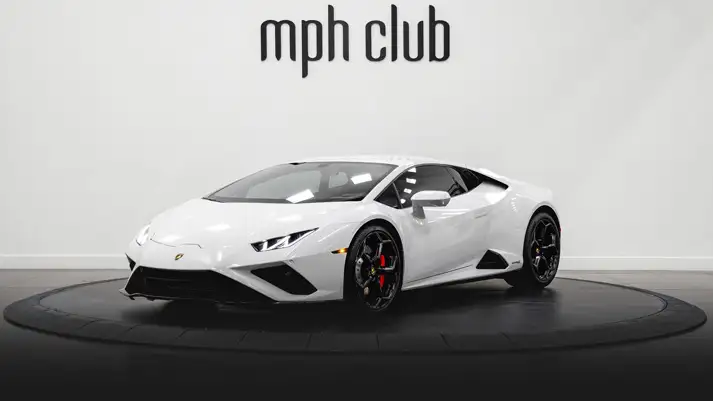 White Lamborghini Huracan EVO Coupe rental profile view rszd - mph club