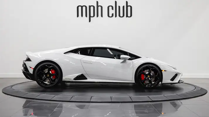 White Lamborghini Huracan EVO Coupe rental side view - mph club