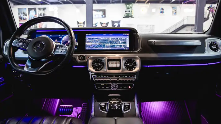 Gold Mercedes Benz G 550 rental dashboard view - mph club