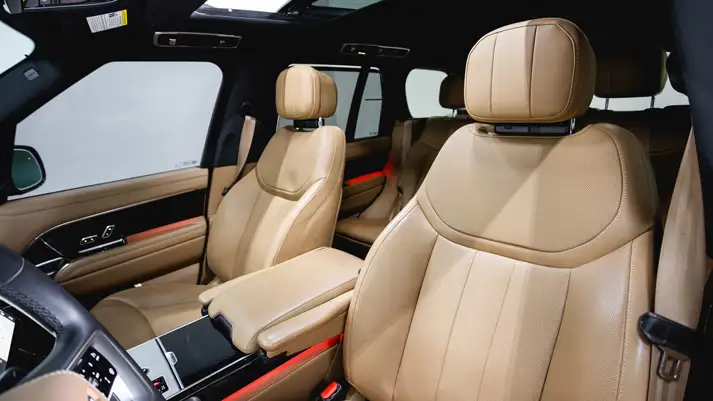 Black on brown Range Rover LWB rental interior view - mph club