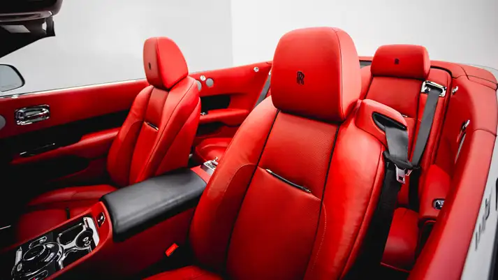 White on red Rolls Royce Dawn for rent interior view - mph club