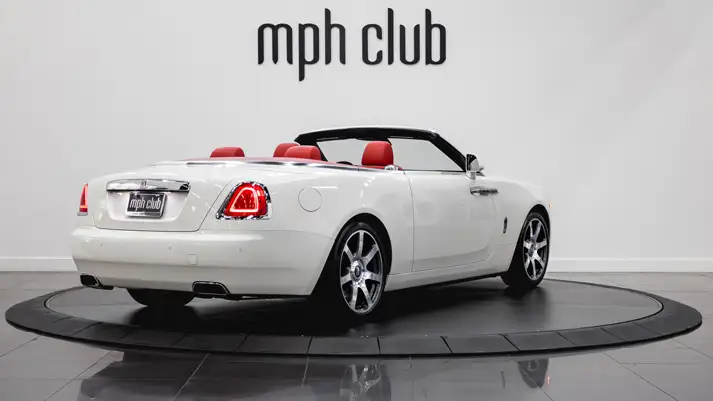 White on red Rolls Royce Dawn for rent rear view - mph club
