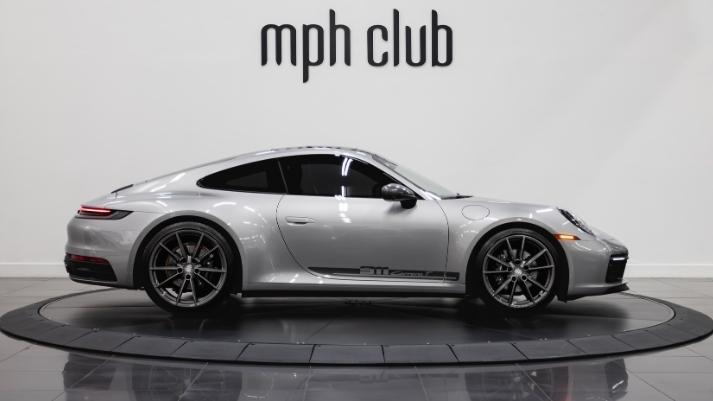 Silver Porsche 911 Carrera T rental side view - mph club