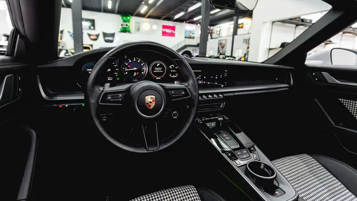 Grey Porsche 911 Carrera Cabriolet for rent dashboard view - mph club