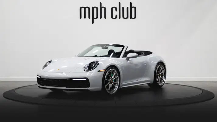 Grey Porsche 911 Carrera Cabriolet for rent profile view rszd - mph club