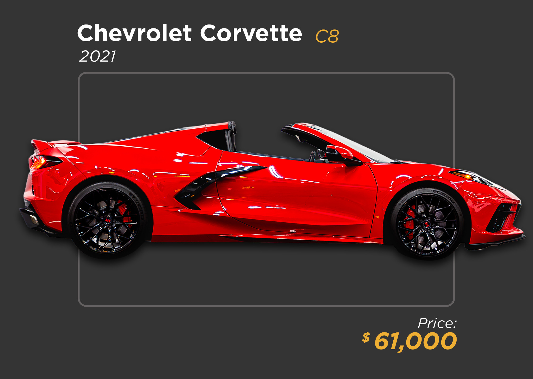 2021 red on black Chevrolet Corvette C8 for sale - mph club 61k